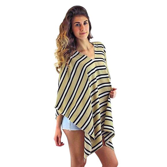 Beige Black & White Striped Lightweight Poncho Top - Picture 8 of 9